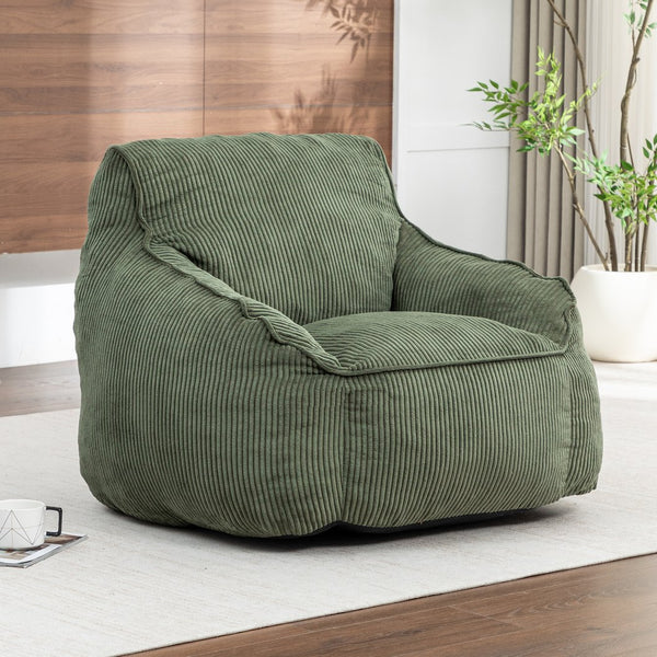 English Elm Giant Corduroy Bean Bag Sofa with Armrests Foam Filled Cozy Adult Lounge Chair Green W2200P442802