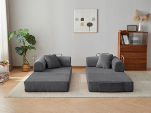 English Elm 78.8" Corduroy Modular Floor Sofa Convertible Sleeper Futon with Pillow Back Support Gray W5617P456004
