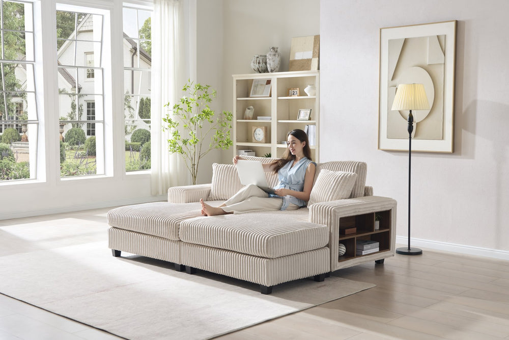 English Elm Convertible Oversized Corduroy Sofa Chair – Plush Modern Sleeper With Storage For Living Room Comfort W1793S00030
