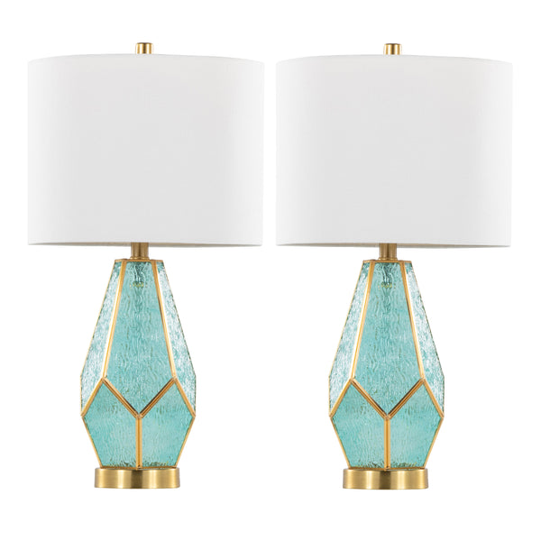 English Elm Glass Glam Table Lamp Set Two Linen Shade Nightstand Bedroom Accent Lighting Gold,Turquoise,White B202P471579