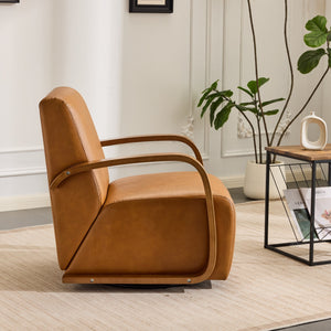 English Elm single-person ergonomic swivel leisure sofa chair in antique brown faux leather with casters and lumbar support W3248P354244