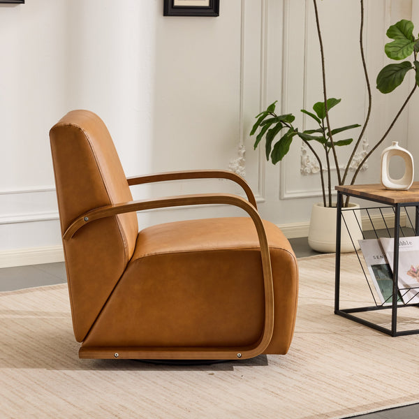 English Elm single-person ergonomic swivel leisure sofa chair in antique brown faux leather with casters and lumbar support W3248P354244