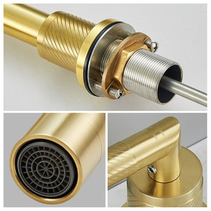English Elm Gold Brushed Widespread Bathroom Faucet 2-Handle 8" Deck Mount, 360° Swivel, Pop-Up Drain, Hoses T3177P277501