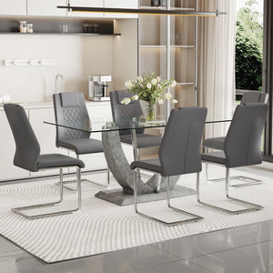 Hearth and Haven 1 Table and 6 Chairs Set.Large Rectangular Table, Equipped with 0.39-Inch Tempered Glass Table Top and Mdf Table Legs.Paired with 6 Chairs with Faux Leather Padded Seats and Metal Legs.F-907, C-001 W1151S00978 W1151S00978