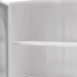 English Elm 47.25" Four-door Glass Wall Cabinet Storage - Durable Iron & Tempered Glass, Space-Saving Vertical Organizer White W757P205948