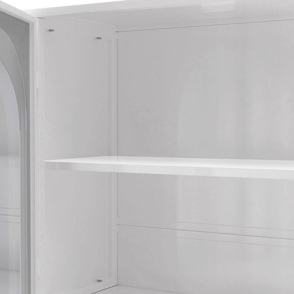 English Elm 47.25" Four-door Glass Wall Cabinet Storage - Durable Iron & Tempered Glass, Space-Saving Vertical Organizer White W757P205948
