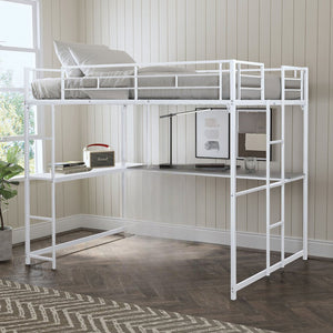 English Elm Contemporary Full Loft Bed With Dual Ladders & Durable Metal Frame - Space-Saving Design In White B2741S00305