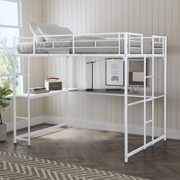 English Elm Contemporary Full Loft Bed With Dual Ladders & Durable Metal Frame - Space-Saving Design In White B2741S00305