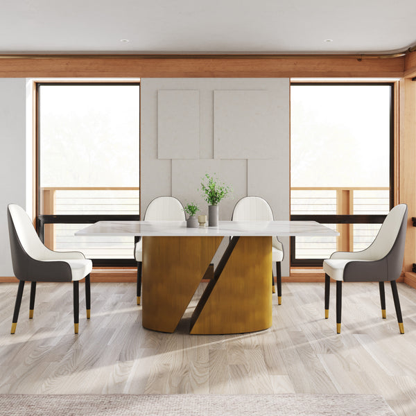 English Elm 70.86" Modern Rectangular Dining Table With Durable Sintered Stone Top & Stylish Bronze Iron Base W1535S00364