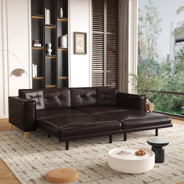 English Elm 92.1"king Faux Leather Convertible Sleeper Sofa Tufted 4 Seat Pull Out Living Room Couch Dark Brown W1885S00409