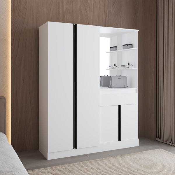 English Elm Kamelot Armoire with Double Doors and Shelves, Hanging Rod, Spacious Kronos Finish Wardrobe Storage White 77.17 L x 24.41 W x 5.12 H B200S00440