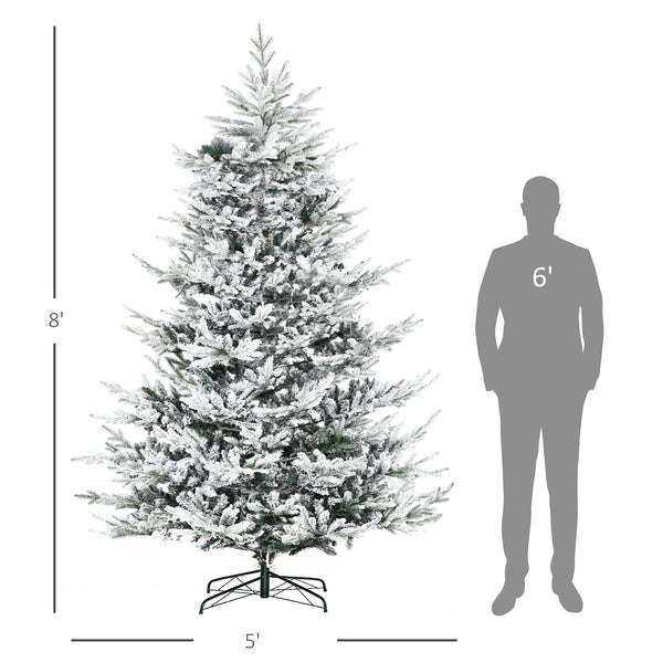 English Elm Homcom 8 Foot Snow Flocked Artificial Christmas Tree With 1479 Realistic Cedar Branches For Holidays W2225P249626