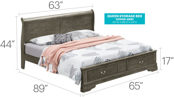 English Elm Elegant Gray Queen Storage Bed - Timeless Design With Ample Hidden Storage For Clutter-Free Spaces B078S00306