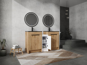 English Elm 60 Inch Freestanding Bathroom Vanity With Black Sink, Soft-Close Doors & Ample Storage Space W999S00322