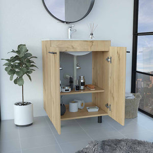 English Elm Free Standing Sink Cabinet Light Oak Beige, 23.8" Engineered Wood Vanity with Sink, 2 Shelves, FSC Compliance B097S00152