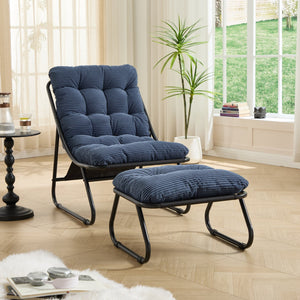 English Elm Patio Sling Recliner with Ottoman Steel Frame Corduroy Cushion Indoor Outdoor Lounge W640P443492