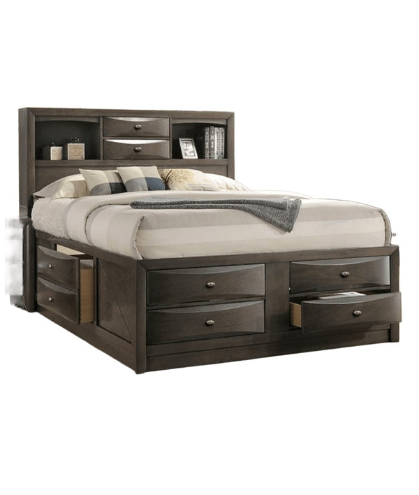 English Elm Contemporary Full Size Bed With Storage Drawers & Headboard Bookcase In Gray For Modern Bedrooms B2741S00563