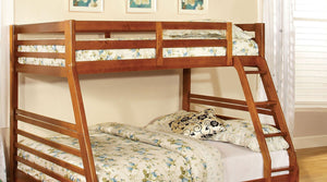English Elm Oak Twin over Full Bunk Bed with Attached Ladder, Two Under-Bed Drawers, Modern Transitional Design Oak 58 L x 34 W x 8 H B2741S00345
