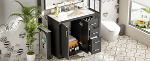 English Elm 36'' Bathroom Vanity with Ceramic Sink Combo Solid Wood Frame Soft-Closing Drawers Ample Storage Elegance Black N710P243327B