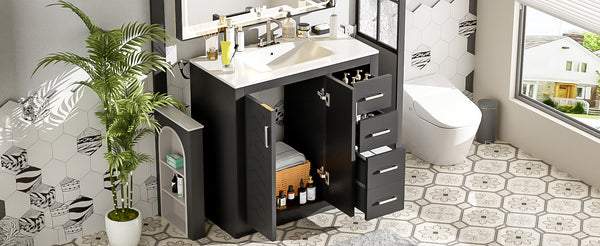 English Elm 36'' Bathroom Vanity with Ceramic Sink Combo Solid Wood Frame Soft-Closing Drawers Ample Storage Elegance Black N710P243327B