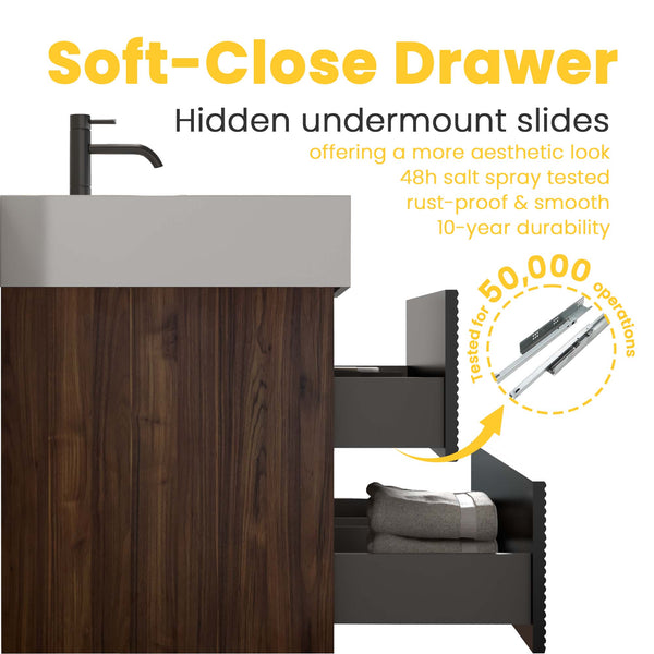 English Elm Grace 48" Walnut Floating Bathroom Vanity With Glossy White Sink, Soft-Close Drawers & Eco-Friendly Design W1865P281237