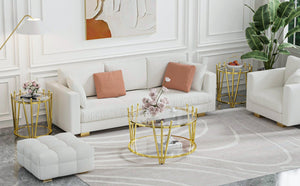 English Elm 31.5inch Modern Luxury Gold Coffee Table with Two-Tier Storage, Tempered Glass Top, Elegant Crown Design Clear W1550P171448