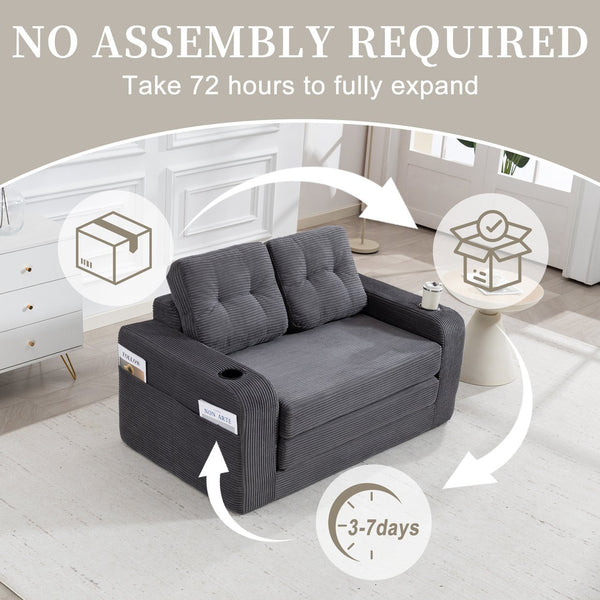 English Elm Convertible Floor Sofa Bed with Memory Foam and Ribbed Corduroy for Small Spaces Gray W395P438027