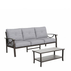 English Elm 2 Piece Outdoor Steel Sofa Set with Coffee Table Powder Coated for All Weather Patios Gray+ Khaki B082P455151