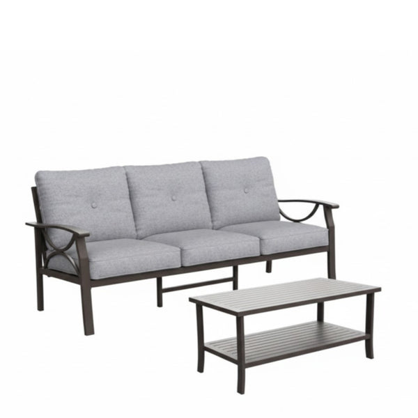 English Elm 2 Piece Outdoor Steel Sofa Set with Coffee Table Powder Coated for All Weather Patios Gray+ Khaki B082P455151
