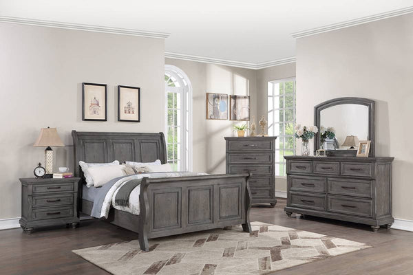 English Elm Modern Antique Gray Dresser with Ornate Handles and Round Legs for Bedroom Storage B011P448869