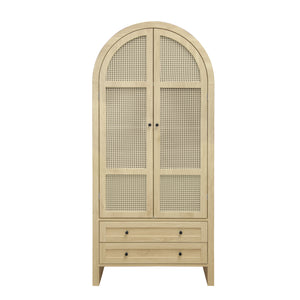English Elm 70.28" Tall Arched Kitchen Pantry - Elegant Storage Cabinet With Adjustable Shelves & Rattan Door Design W688P204449
