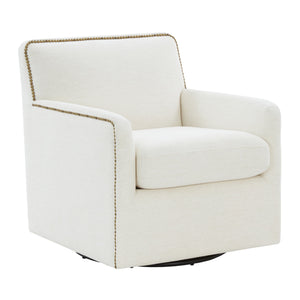 English Elm Torrance Swivel Accent Chair with Antique Brass Nailhead Trim for Modern Living Cream B050P451390