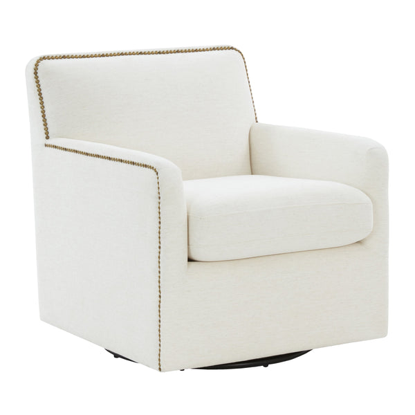 English Elm Torrance Swivel Accent Chair with Antique Brass Nailhead Trim for Modern Living Cream B050P451390