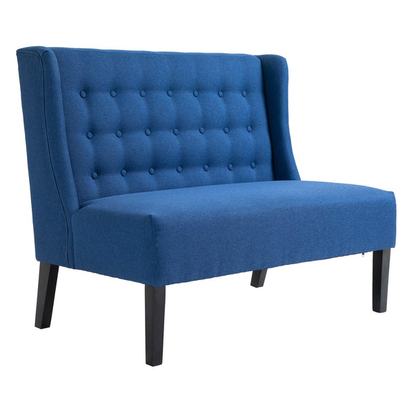 English Elm HOMCOM Mid-Century Wingback Loveseat Linen Upholstered Button-Tufted Two-Seater Sofa with Wood Legs Blue W2225P217479