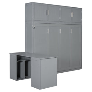 English Elm Queen Murphy Bed with Fold Down Desk Hydraulic Lift Storage Cabinets White N820S10034E-1