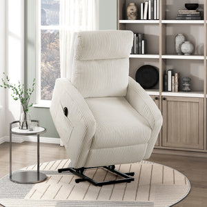 English Elm Contemporary Power Lift Chair Recliner with Plush Corduroy, Foam-Over-Coil Support & Side Pocket Beige 31 L x 29 W x 24 H B011P395829