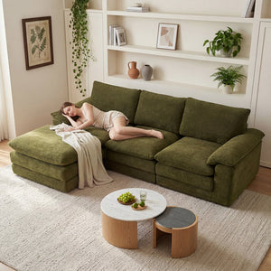 English Elm Modular Cloud Sectional with Ottoman Chenille Deep Seat Lounge Sofa for Living Room W3728S00015
