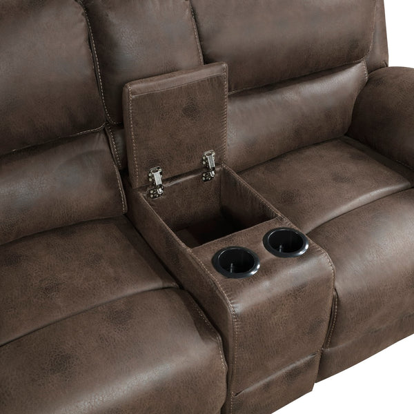 English Elm Plush Reclining Sofa and Loveseat Set Microfiber Upholstered Living Room Furniture Brown B011S01291