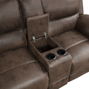 English Elm Plush Power Reclining Loveseat Microfiber Upholstered with Usb Port and Console Brown B011P230405