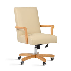 English Elm Dumont Modern Farmhouse High Back Executive Home Office Chair, Neutral Cream Beige Leather & Natural Wood