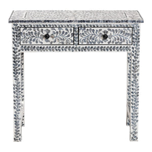 English Elm Coastal Capiz Shell Mosaic Console Table Iridescent Floral Inlay with Two Drawers B2750P467801