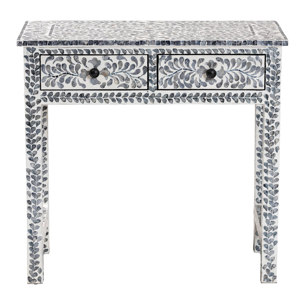 English Elm Coastal Capiz Shell Mosaic Console Table Iridescent Floral Inlay with Two Drawers B2750P467801