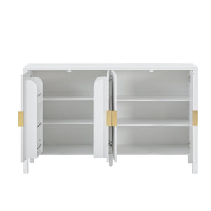 English Elm U_style Striped Four Door Sideboard Mdf Buffet Cabinet with Adjustable Shelves for Dining White N711P345170K