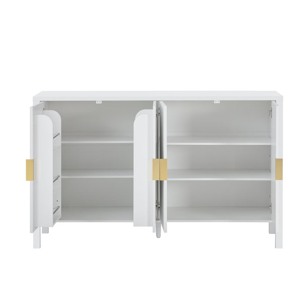 English Elm U_style Striped Four Door Sideboard Mdf Buffet Cabinet with Adjustable Shelves for Dining White N711P345170K