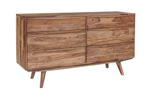 Porter Designs Porter Fusion Solid Sheesham Wood Dresser Table With Mid-century Flair & Unique Architectural Mirror Light Brown Wood 04-117-01-6750n