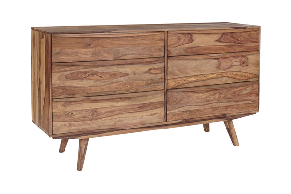 Porter Designs Porter Fusion Solid Sheesham Wood Dresser Table With Mid-century Flair & Unique Architectural Mirror Light Brown Wood 04-117-01-6750n