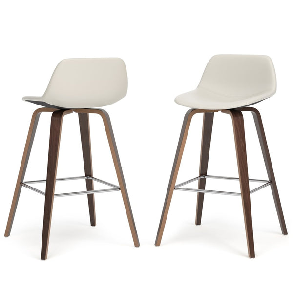 English Elm Randolph Mid-Century Modern Bentwood Stools Set Of 2 - Stylish Faux Leather & Chrome Footrest B136P159442-GIGA