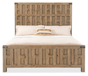 Hooker Furniture Vineyard Row Queen Panel Bed With Sonoma Pecky Hickory Finish, Fretwork & Hammered Metal Accents 88.50 L x 80.25W x 74.00H 6952-90266-80