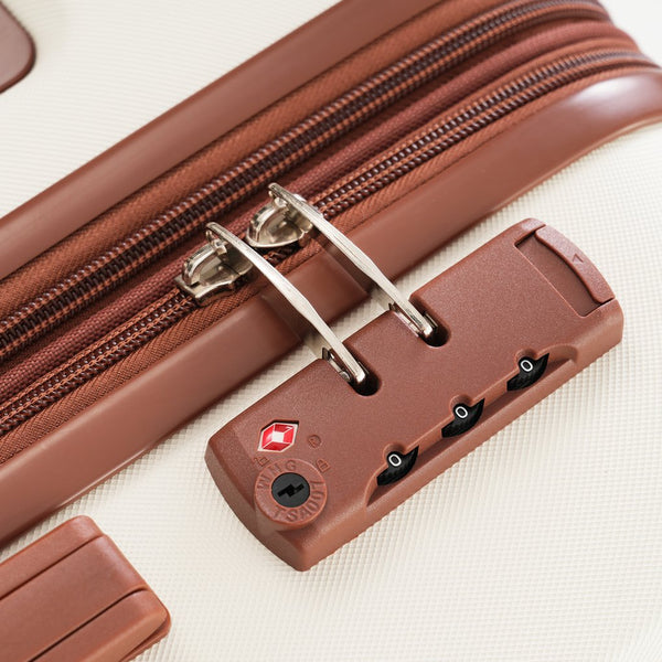 English Elm 4 Piece Hard Shell Abs Luggage Set with Spinner Wheels Tsa Lock and Packing Cubes Brown+White N732P197378K