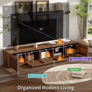 English Elm 70 Inch Walnut Media Console Low Profile Tv Stand with Soft Close Flip Doors N710P374711P